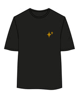 The Womens Oversized Tee - Black - New Mom School - Left Chest Stacked & Back Center - Gold