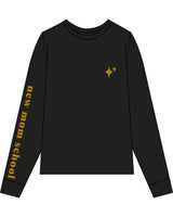 The Womens Oversized Long Sleeve - Black - New Mom School - Right Arm Sleeve & Left Chest - Diamond - Gold