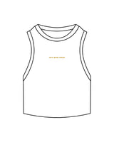 The Ribbed Crop Tank - White - New Mom School - Center  Chest - Text - Embroidered - Gold