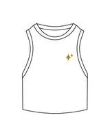 The Ribbed Crop Tank - White - New Mom School - Left Chest - Diamond - Embroidered - Gold