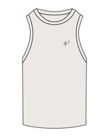 The Ribbed Full Length Tank - Bone - New Mom School - Left Chest - Diamond- Embroidered - Tone on Tone