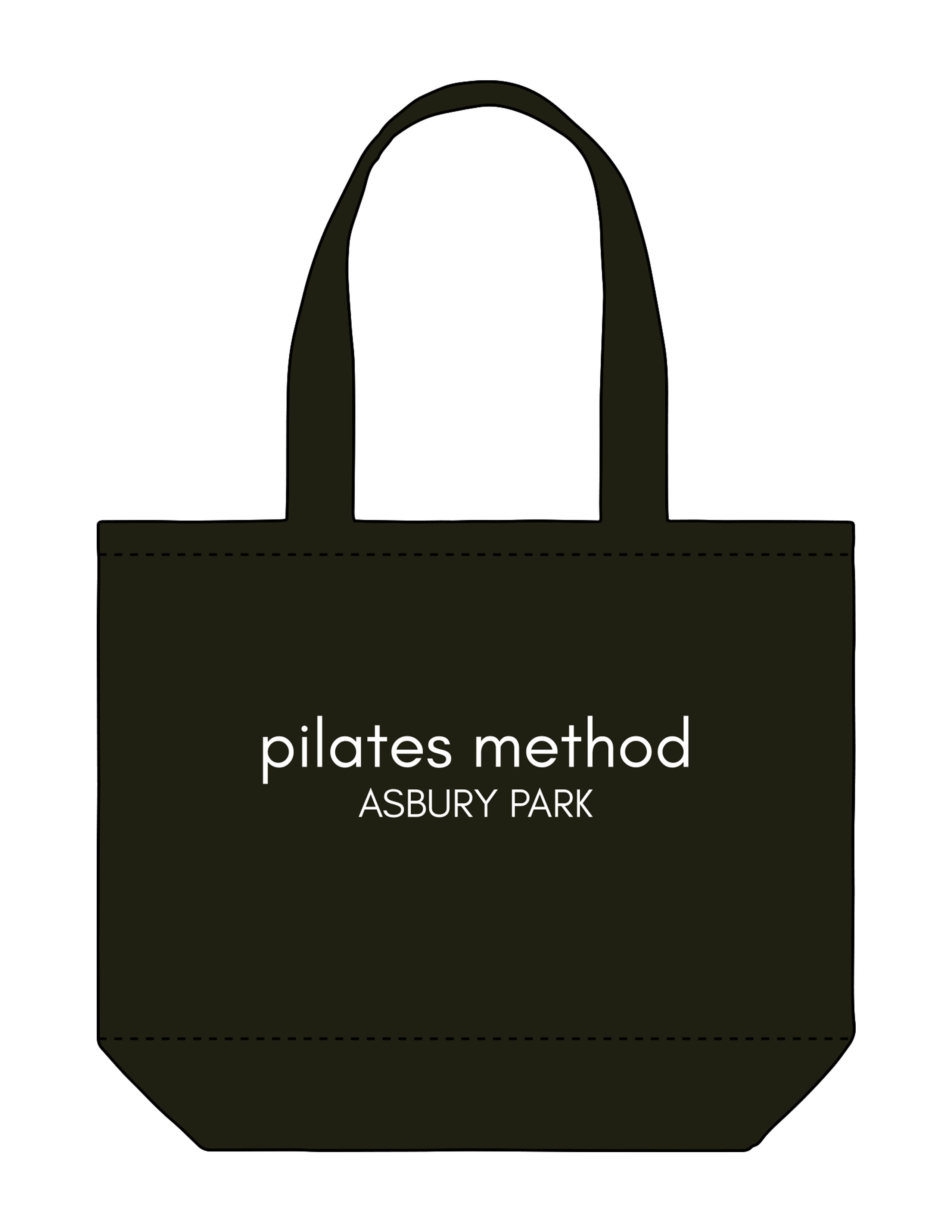 The Tote Bag - Black - Pilates Method/Barre Noir - Center Body Stacked - Printed - White