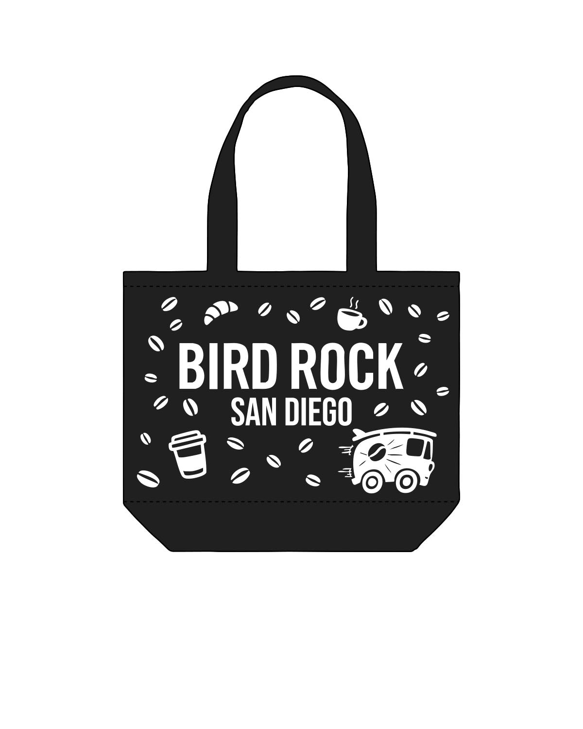The Tote Bag - Black - Bird Rock Coffee - Full Center - White