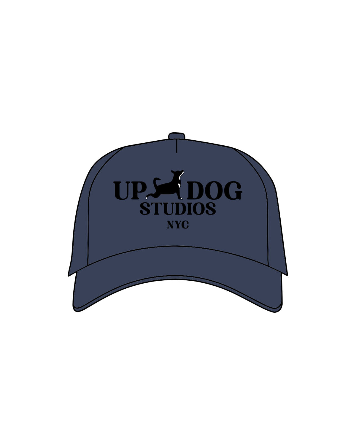 The 5 Panel Trucker Hat - Navy - Updog Yoga- Center Stacked W/ Dog - "NYC" - Embroidered - Full Color