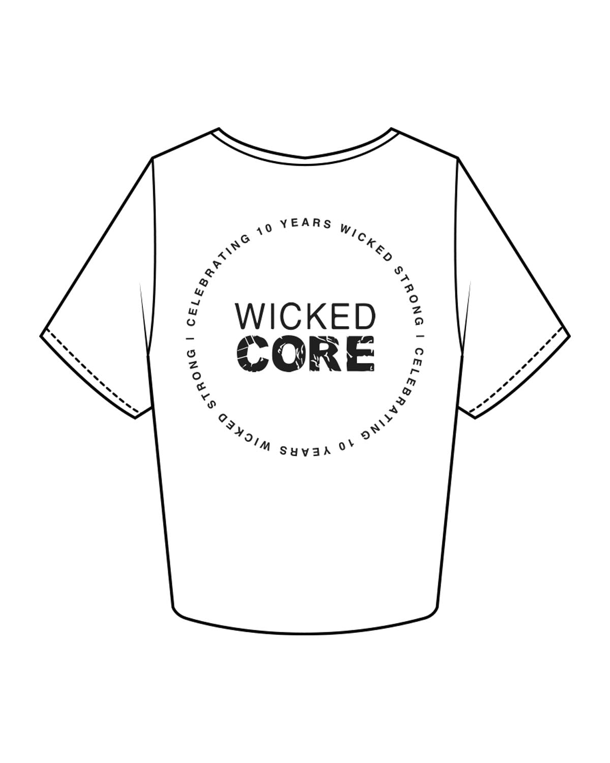 The Crop Tee - White - Wicked Core - Left Chest Stackd - Back Center - Printed - Black