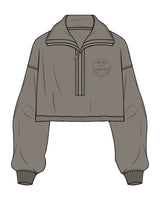 The Suede 1/2 Zip - Fossil - Bean Head - Left Chest Round - Embroidered - Tone on Tone