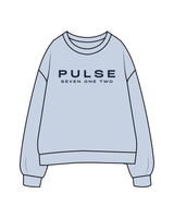 The Womens Crewneck - Powder -Pulse 712 - Center Chest Stacked - Printed - Navy