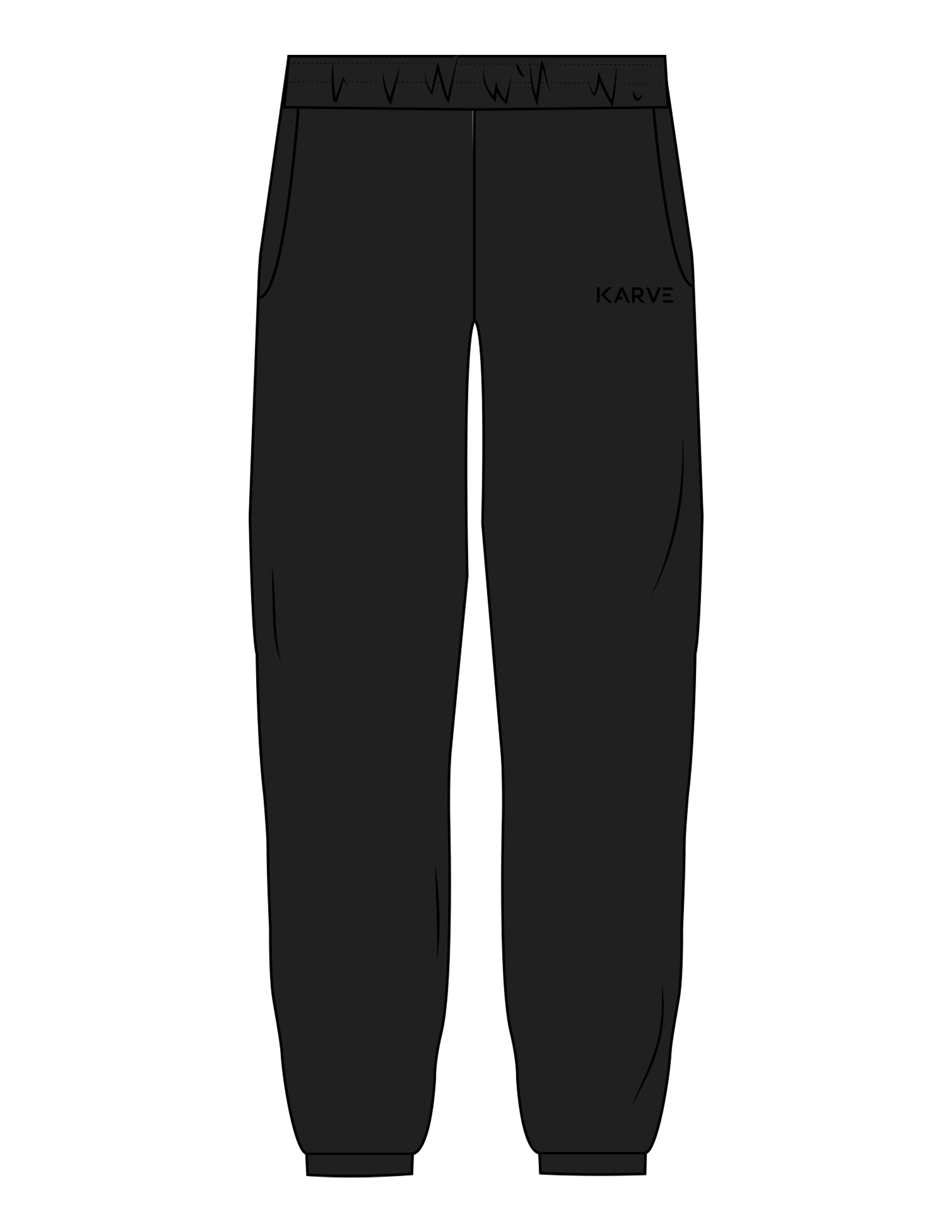 The Womens Sweatpants - Black - Karve Lagree Fit - Left Leg - Embroidered - Black