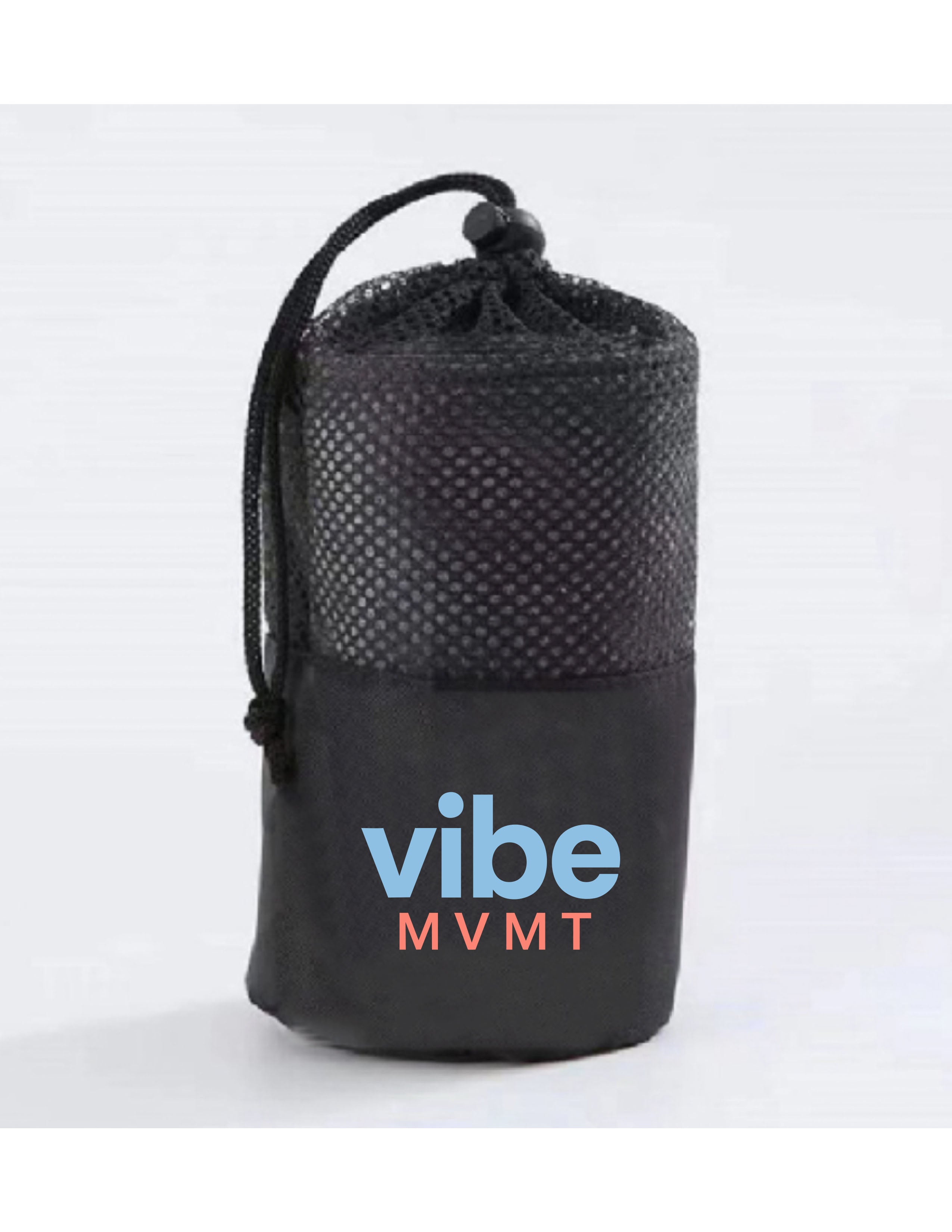 The Gym Towel - Brown - Vibe MVMT - Front Bottom Stacked - EMB - Full Color - The Gym Towel Bag - Black - Center Body Stacked - Printed - Full Color