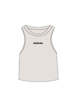 The Micro Rib Basic Crop Tank - Natural - Motivate Movement - Center Chest Stacked - Printed - Black