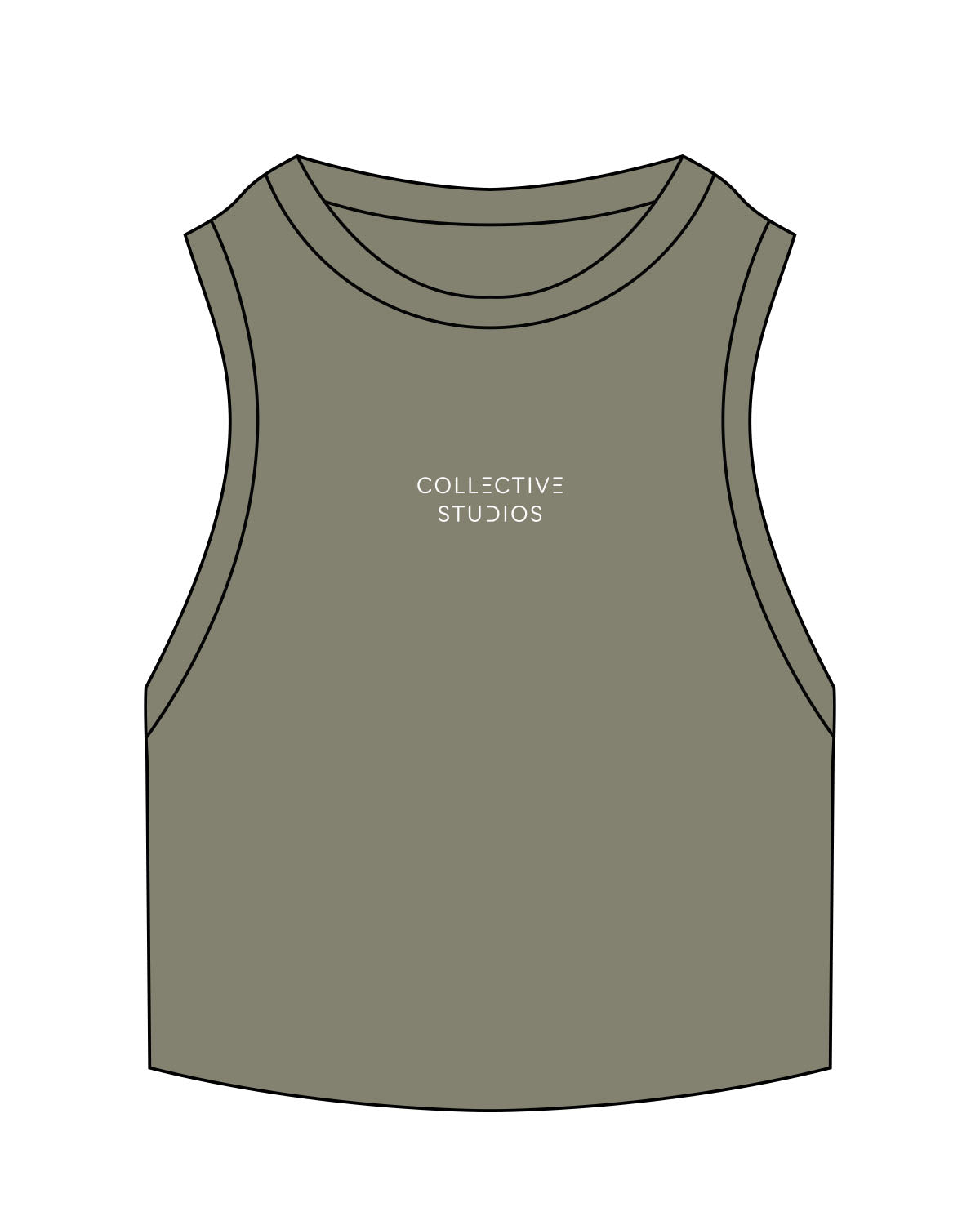 The Ribbed Crop Tank - Eucalyptus - Collective Studios - Center Chest Stacked - Embroidered - White