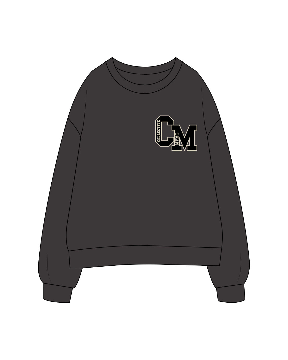The Midweight Unisex Crewneck - Washed Black - Collective Movement - Left Chest "CM" - Printed - Full Color