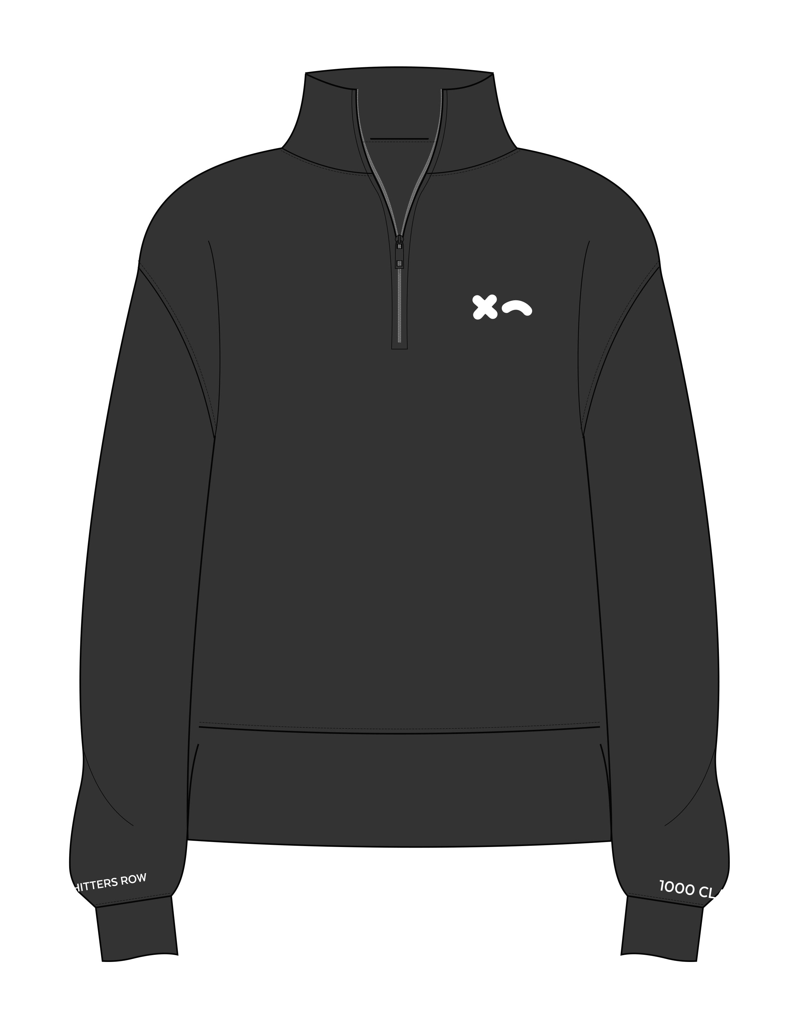 The Mens 1/4 Zip - Washed Black - Rumble - Left Chest - Left & Right Sleeve - Embroidered - White