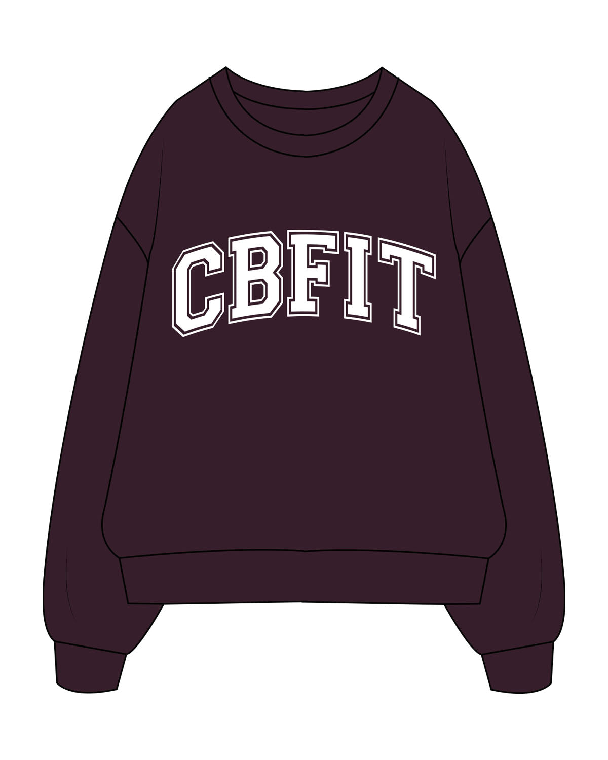 The Womens Heavyweight Crewneck - Plum - CB Fit - Center Chest - White