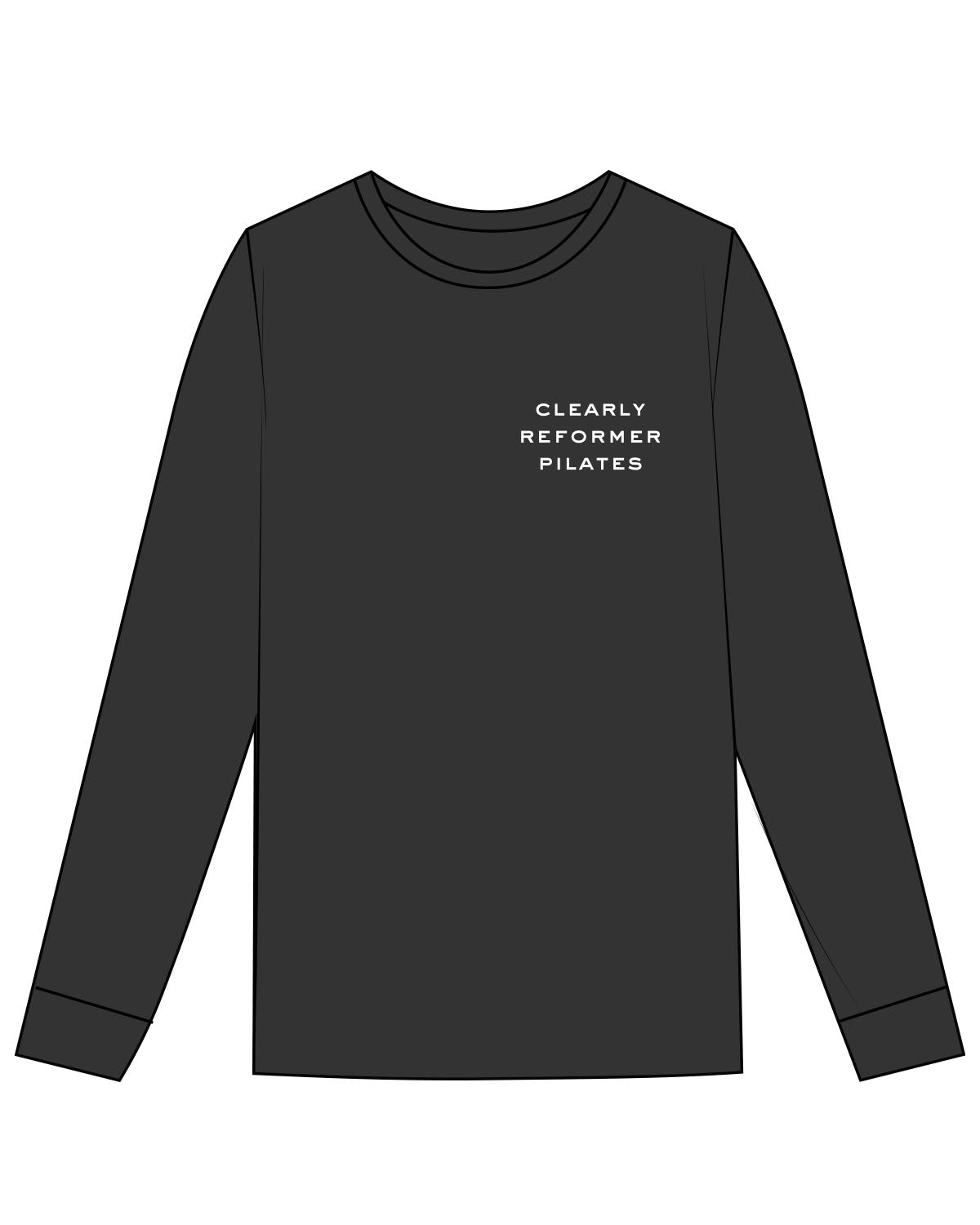 The Womens Heavyweight Long Sleeve - Washed Black - Clearly Pilates - Left Chest Stacked  - White