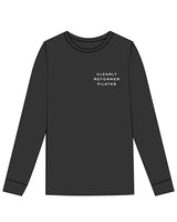 The Womens Heavyweight Long Sleeve - Washed Black - Clearly Pilates - Left Chest Stacked  - White