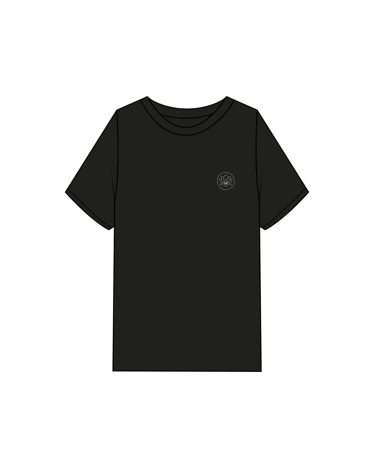 The Mens Heavyweight Tee - Black - Sacred Studios - Left Chest Round & Back Stacked - Printed - White