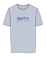 The Womens Tee - Powder - SWTY - Center Chest Stacked - Blue