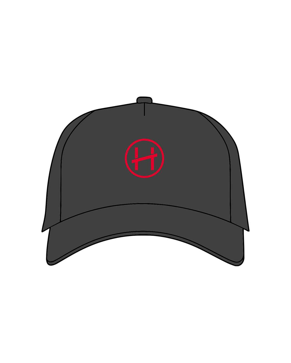 The Trucker Hat - Charcoal - Hughes Residential - Center Crown - Embroidered - Red