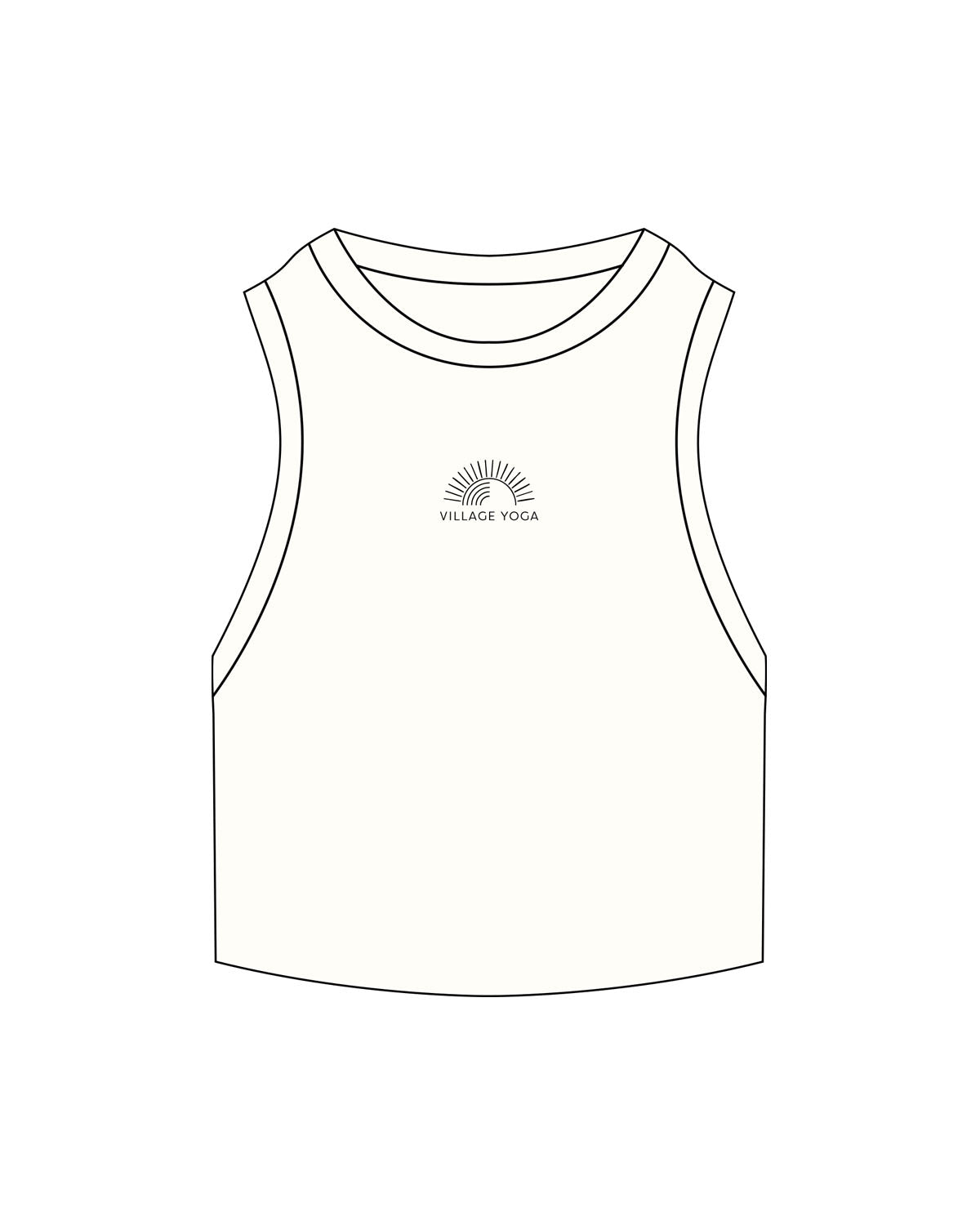 The Ribbed Crop Tank - Off White - Village Yoga - Center Chest Icon - Embroidered - Black