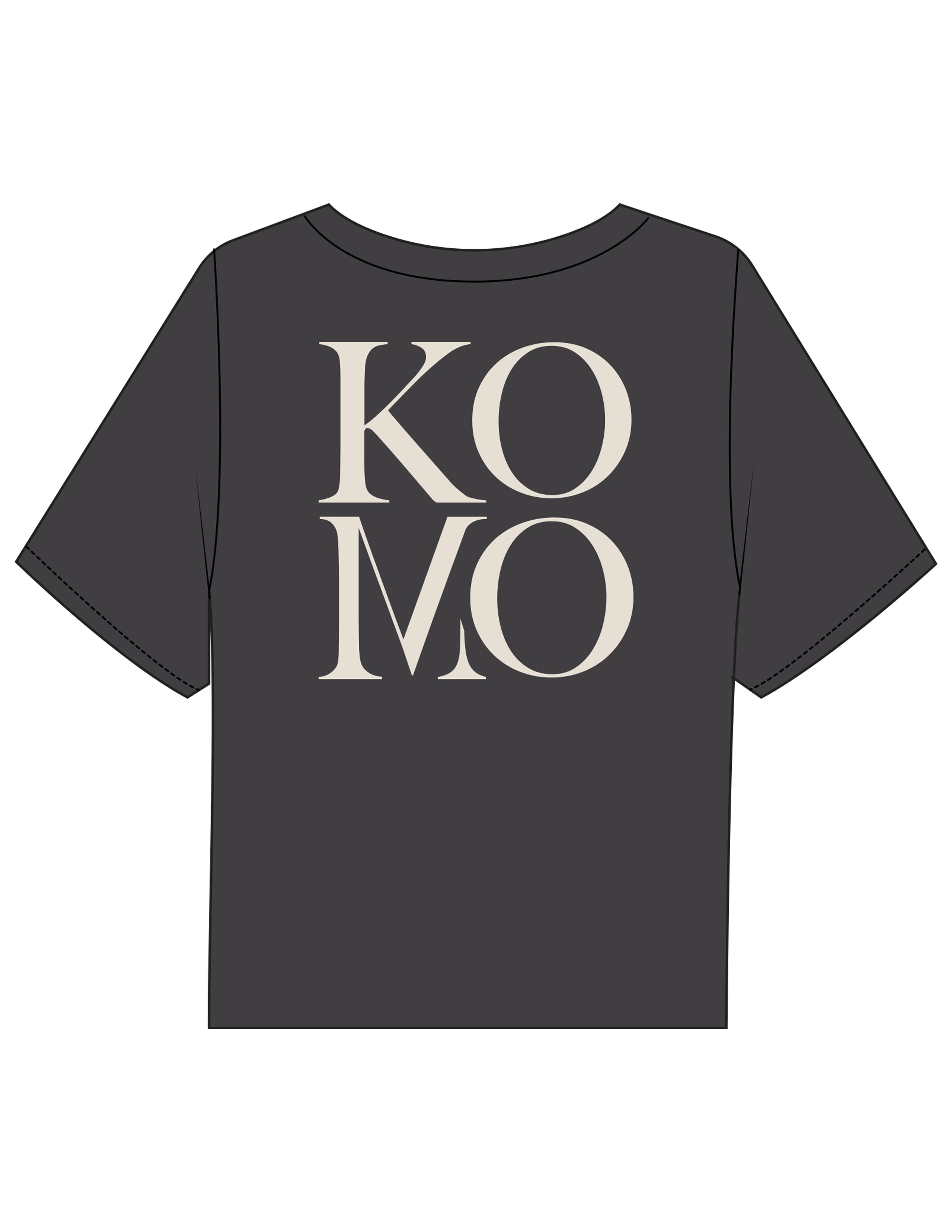 The Boxy Crop Tee - Charcoal - Komo Studio - Left Chest & Back Stacked - Printed - Off White