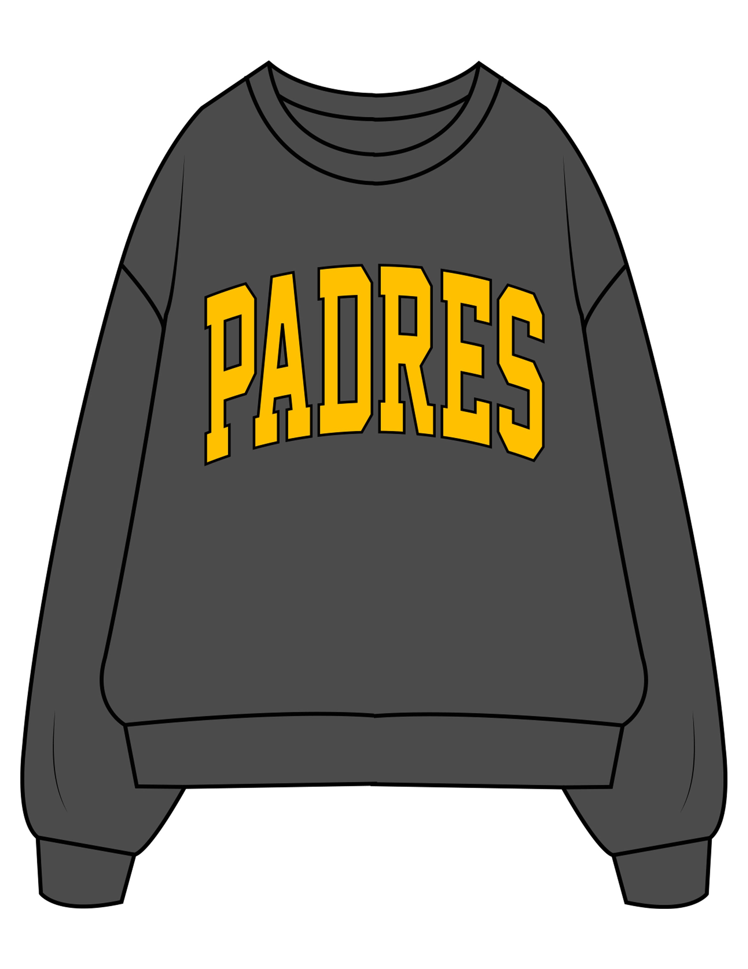 The Womens Crewneck - Washed Black - Beverly Hills - Center Chest "PADRES" - Printed - Full Color