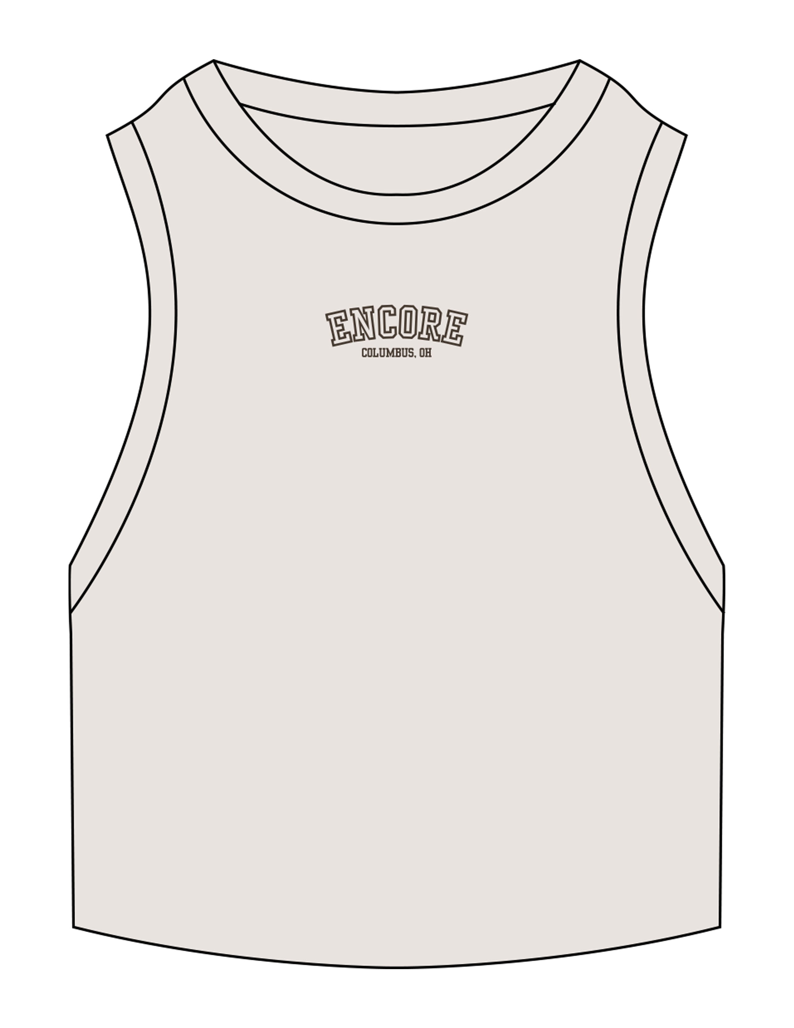 The Ribbed Crop Tank - Off White - enCore Pilates - Center Chest Stacked - Embroidered - Taupe