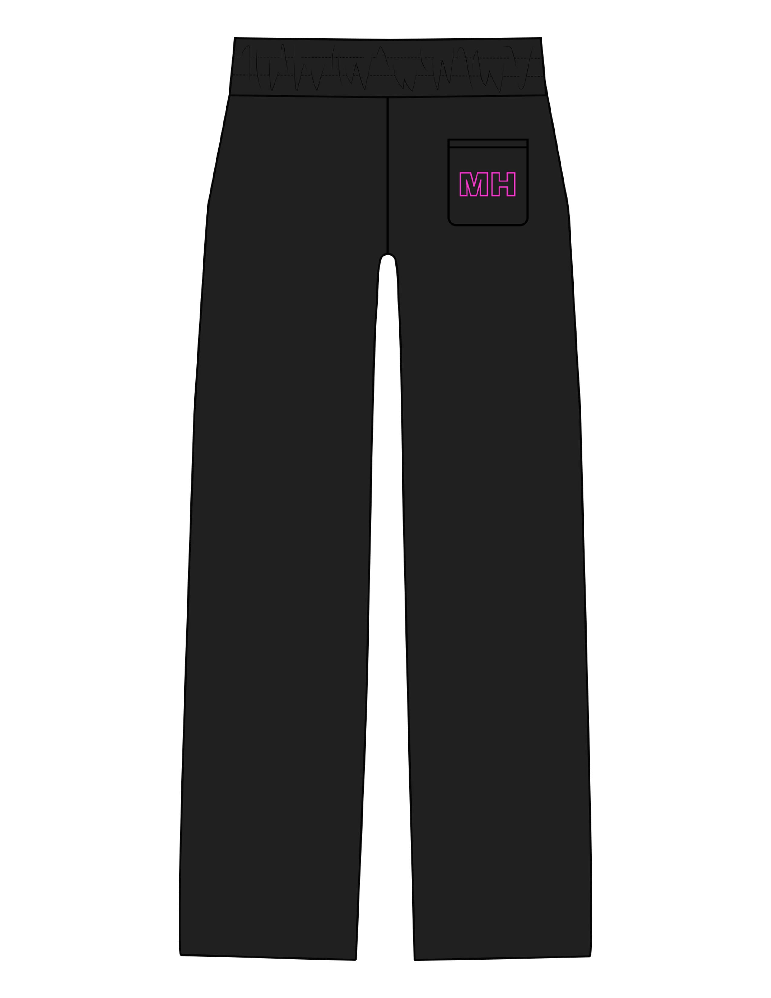 The Straight Leg Sweatpant - Black - Mad House - Left Leg & Back Pocket - Printed - Pink