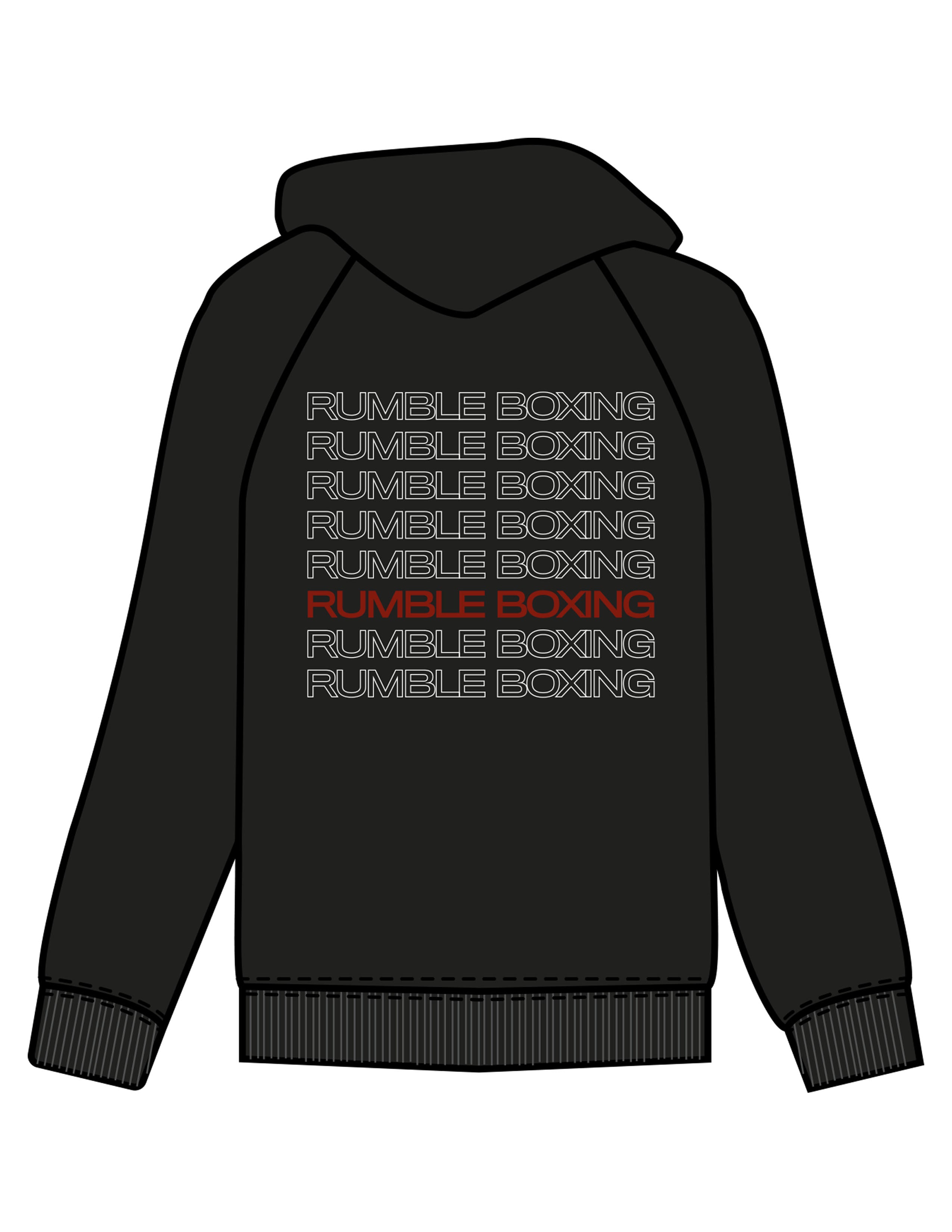 The Womens Zip Hoodie - Black - Rumble Trainer - Left Chest & Back Stacked - Printed - Full Color