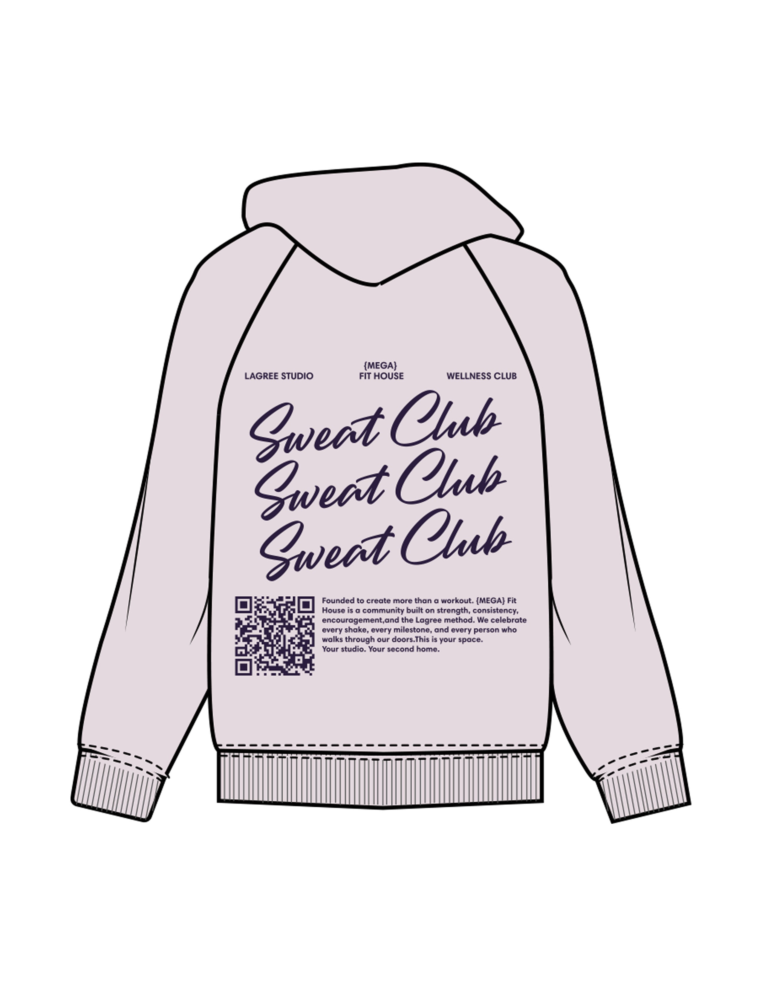 The Womens Hoodie - Orchid - Mega Fit House - Left Chest & Back Stacked "SWEAT" - Printed - Plum