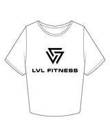 The Crop Tee - White - LVL - Center Chest Stacked - Printed - Black