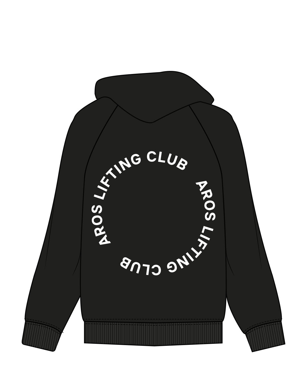 The Womens Classic Hoodie - Black - Aros - Left Chest & Back Center Stacked - White