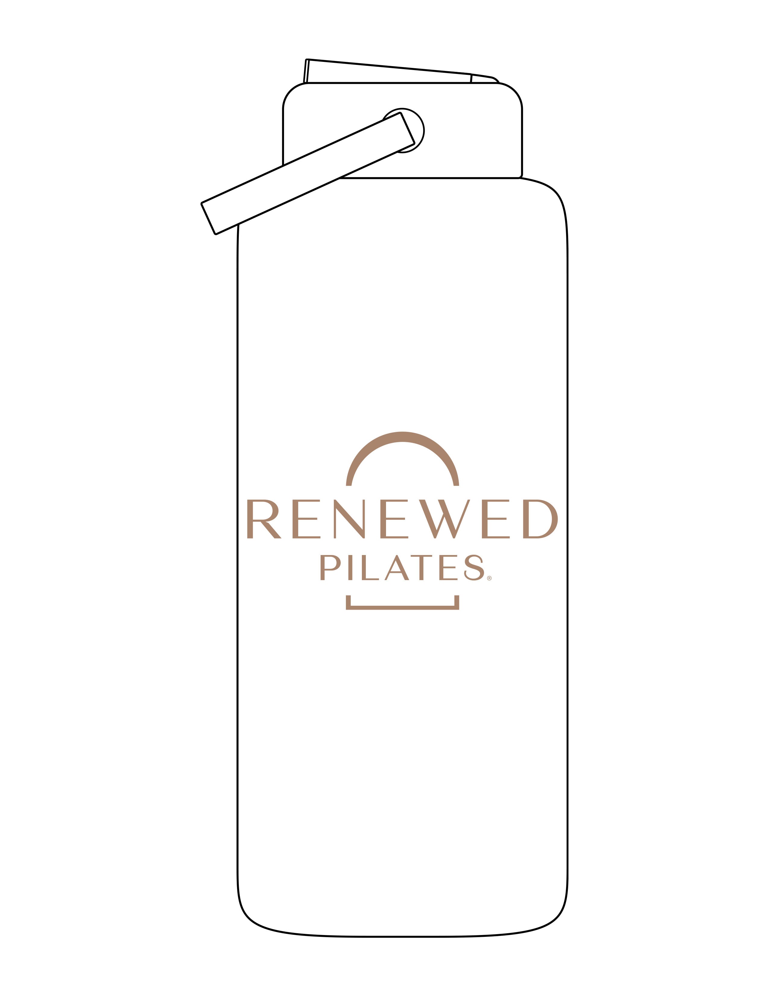 The Wide Mouth Water Bottle - White - Renewed Pilates - Center Body Stacked - Printed - Brown