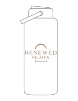 The Wide Mouth Water Bottle - White - Renewed Pilates - Center Body Stacked - Printed - Brown