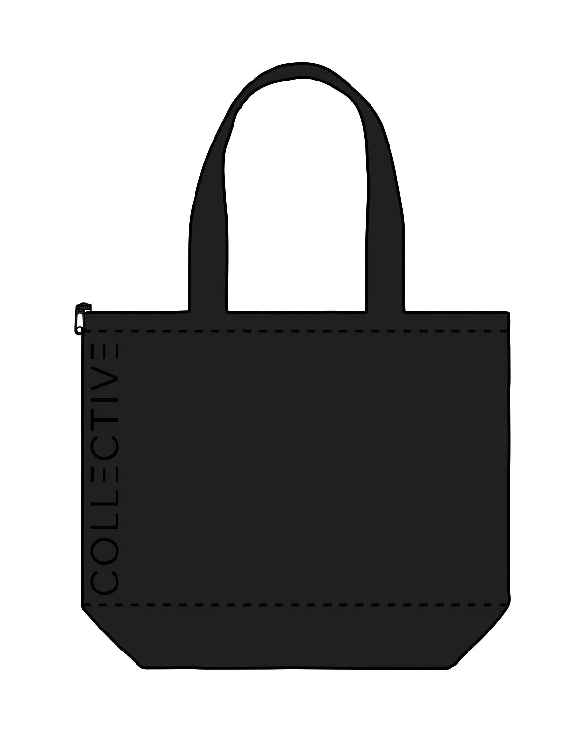 The Zipper Tote Bag - Black - Collective Studios - Right Corner "COLLECTIVE" - Printed - Tone on Tone