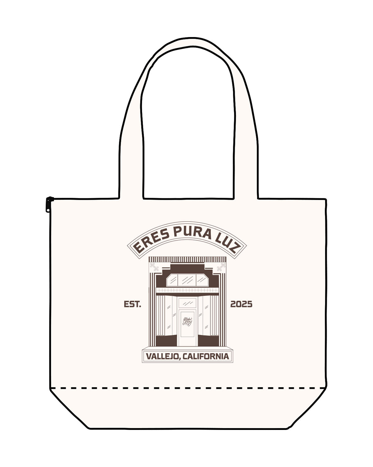 The Zipper Tote Bag - Natural - Studio Luz - Center Stacked Logo - Printed - Brown