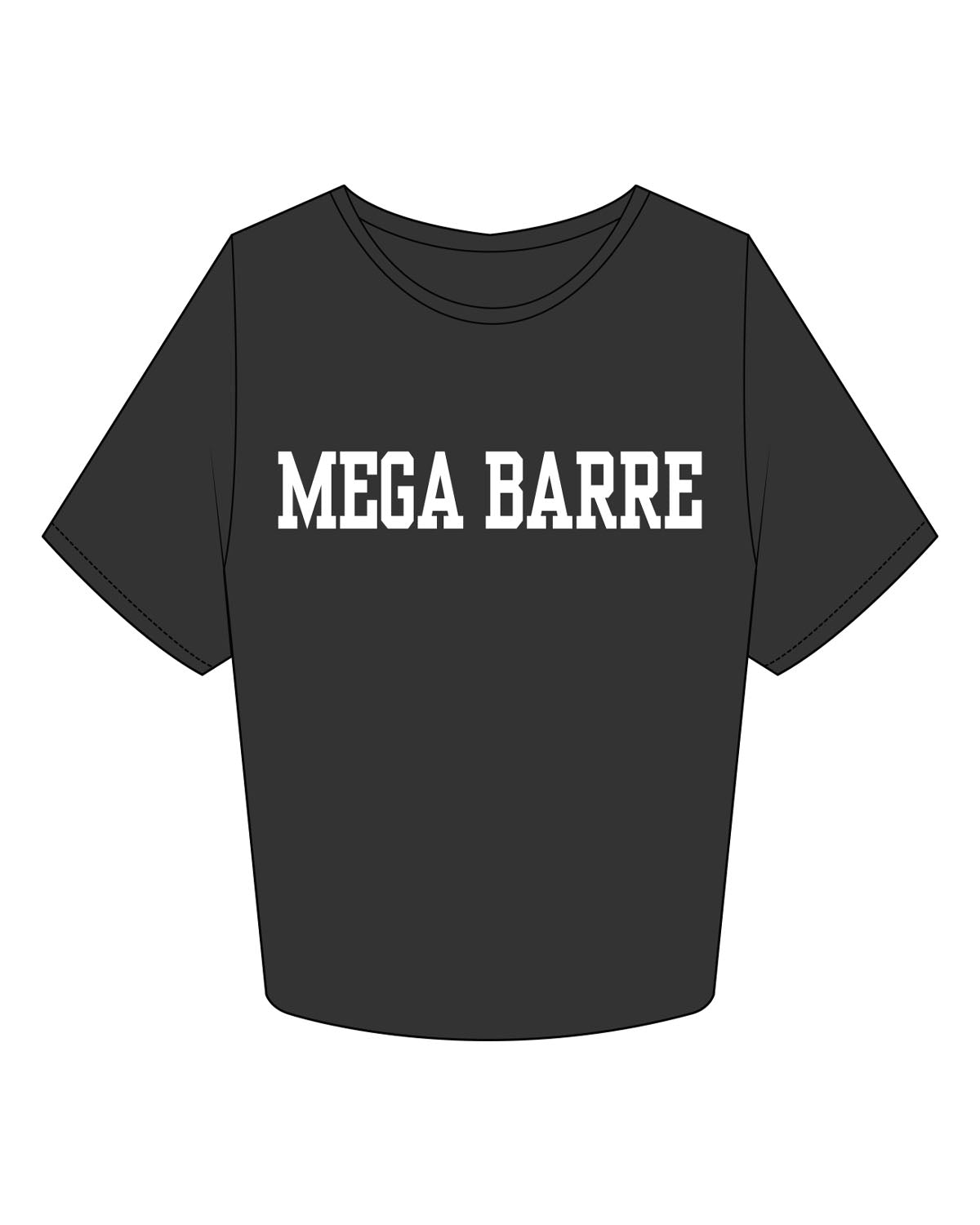The Crop Tee - Black - Megabarre - Center Chest - Printed - White