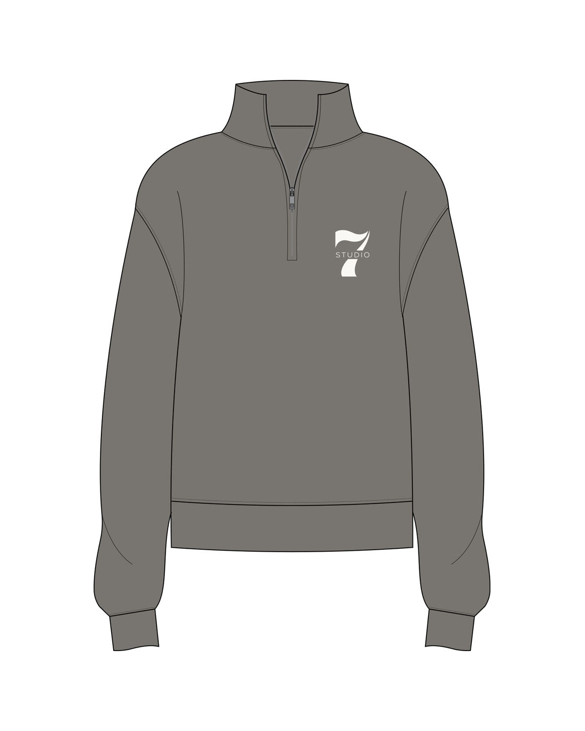 The Womens 1/4 Zip - Washed Gray - STUDIO 7 - Left Chest - Printed - Cream