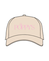 The 5 Panel Trucker Hat - Sand - Poppys Pilates - Center Crown - Embroidered - Full Color