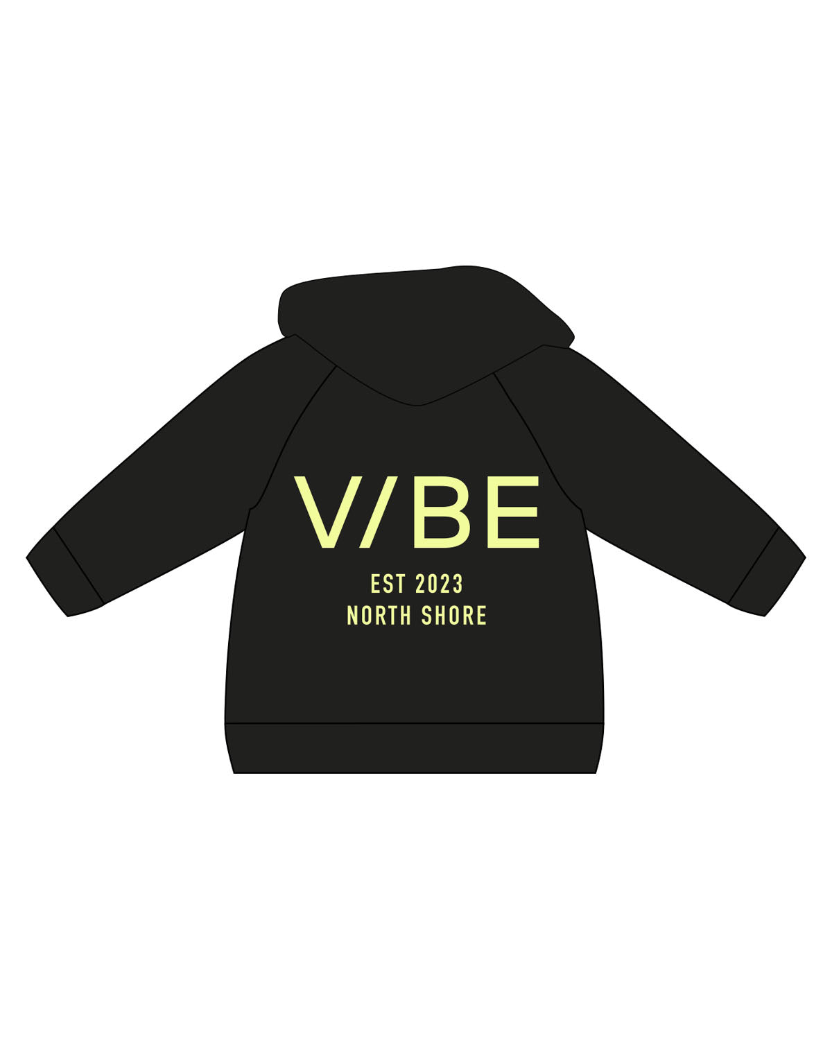 The Kids Hoodie - Black - The Vibe - Center Chest & Center Back Stacked - "2023" - Printed - Neon Yellow