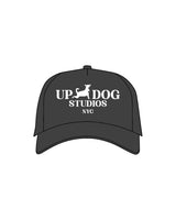 The 5 Panel Trucker Hat - Charcoal - Updog Yoga- Center Stacked W/ Dog  - "NYC" -  Embroidered - White - Full Color
