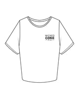 The Crop Tee - White - Wicked Core - Left Chest Stackd - Back Center - Printed - Black