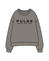 The Womens Crewneck - Washed Gray - Pulse 712 - Center Chest Stacked - Printed - Black