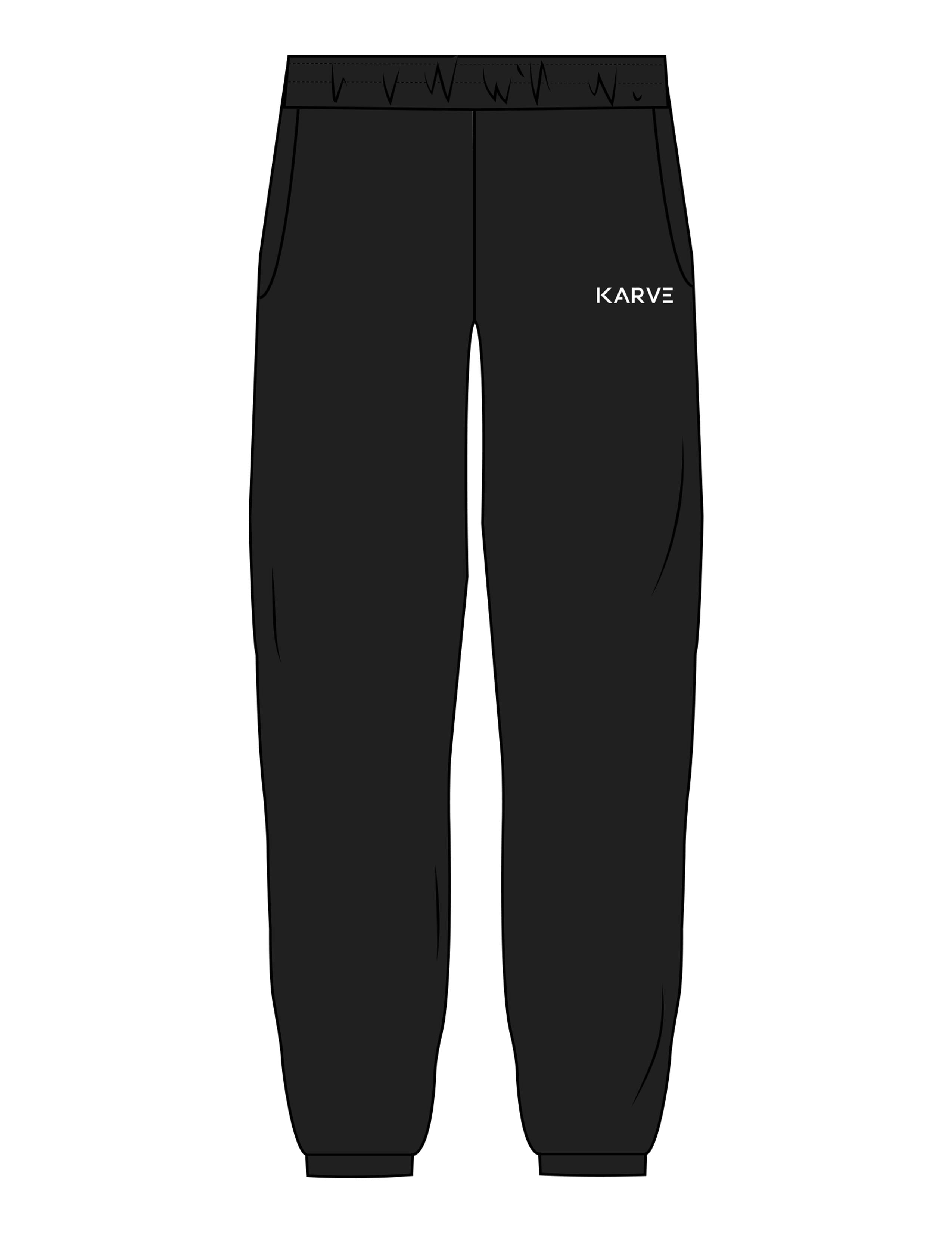 The Womens Sweatpants - Black - Karve Lagree Fit - Left Leg - Embroidered - White