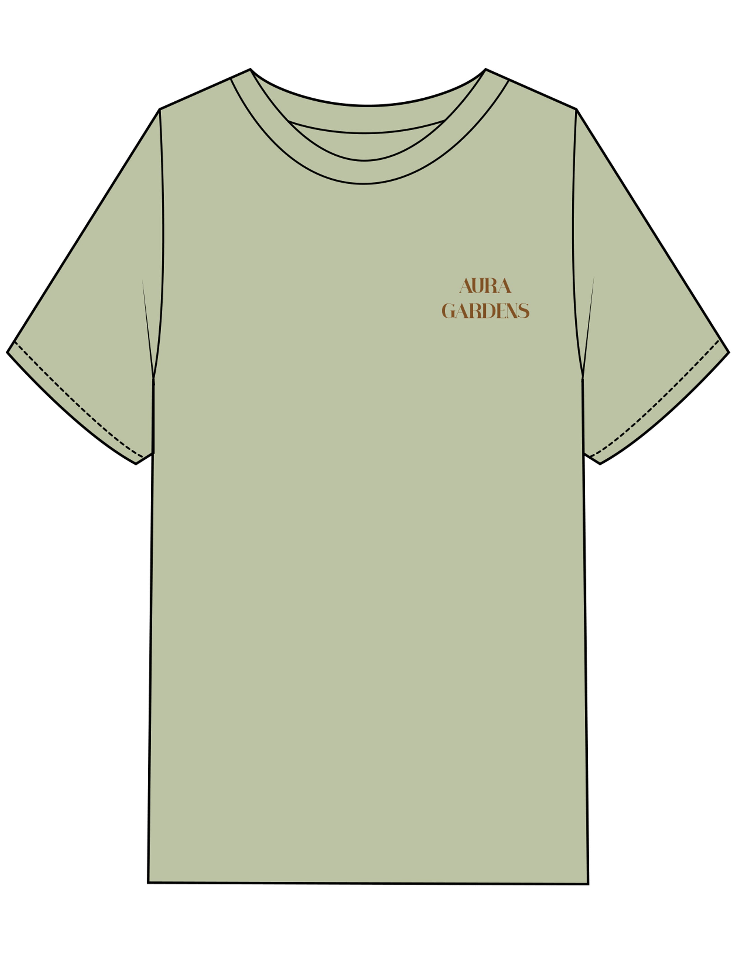 The Mens Heavyweight Tee - Pistachio - Aura Gardens - Left Chest Stacked & Back Stacked - Printed - Rust