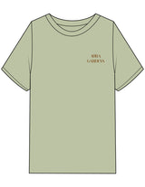 The Mens Heavyweight Tee - Pistachio - Aura Gardens - Left Chest Stacked & Back Stacked - Printed - Rust