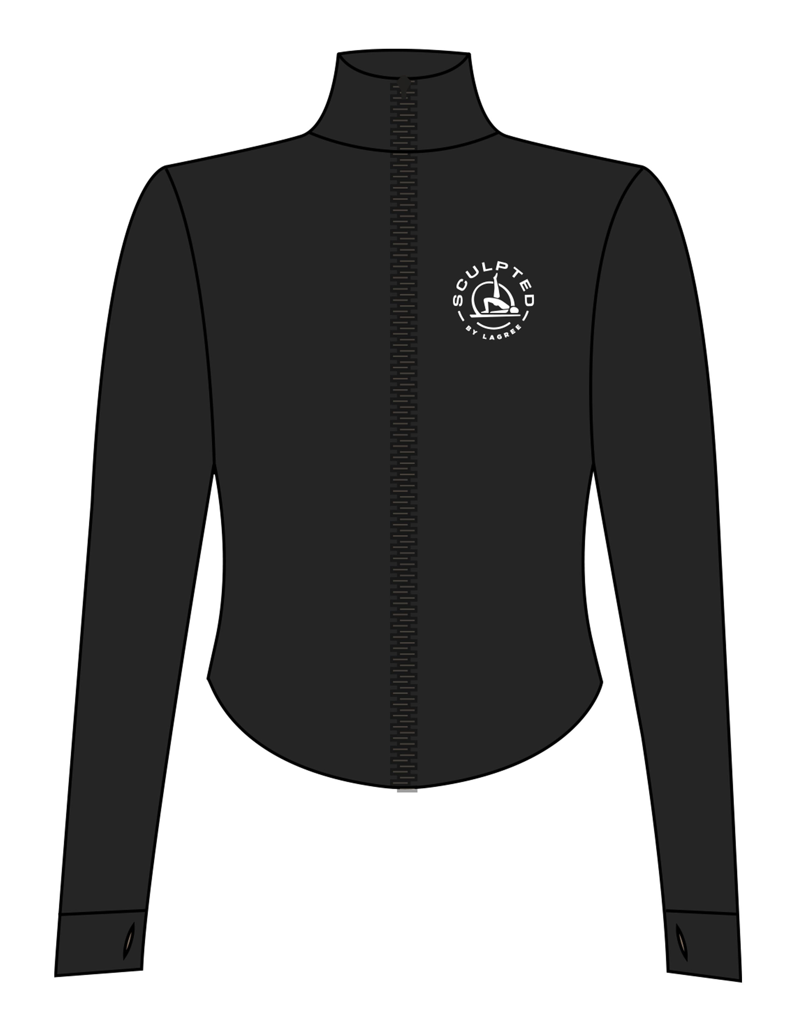 The 3/4 Crop Zip Jacket - Black - Sculpted By Lagree - Left Chest Round - Printed - White