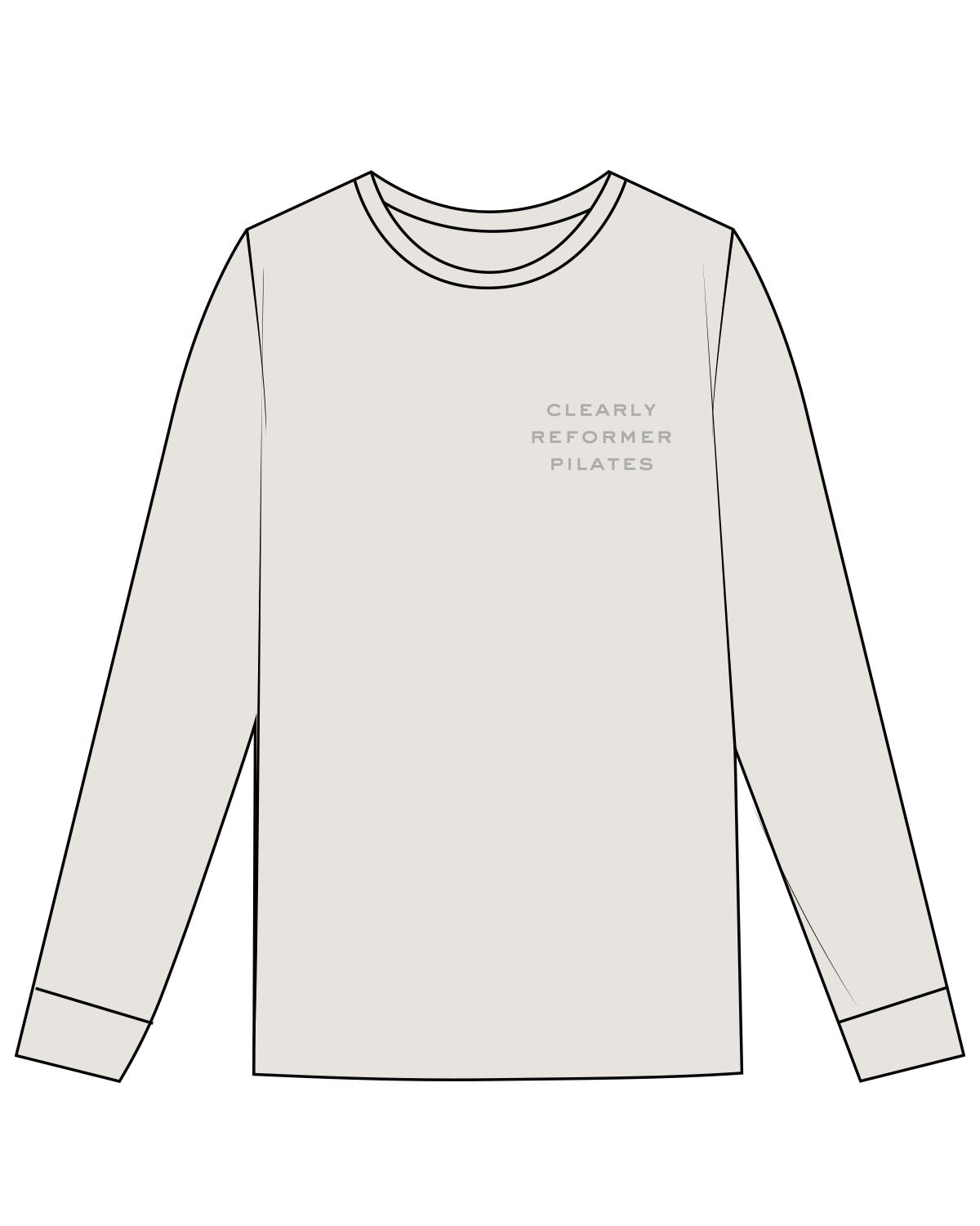 The Womens Heavyweight Long Sleeve - Washed Bone - Clearly Pilates - Left Chest Stacked - Tone on Tone