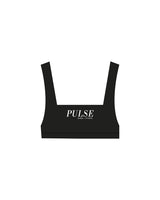 The Box Cut Bra - Black - Pulse Barre & Fitness - Center Chest Stacked - Printed - White