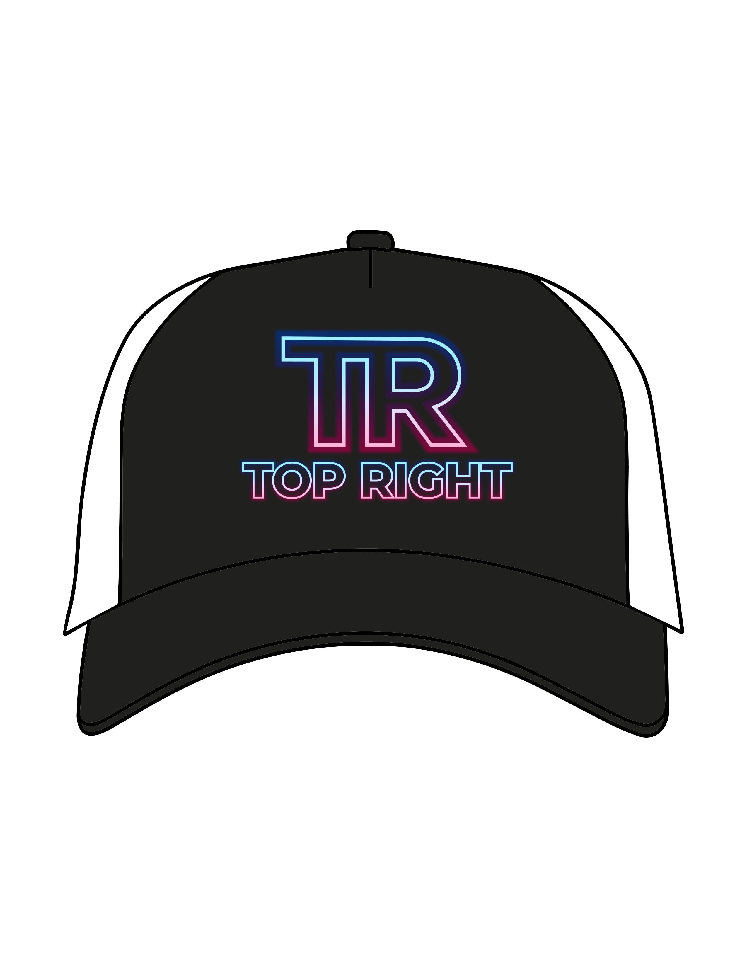 The Trucker Hat - Black / White - Top Right Collectibles - Center Crown Stacked - Printed - Full Color